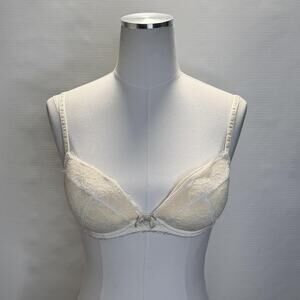 Aubade Paris Bra Womens 34B Ivory Lace Underwire Push Up Adjustable K118 B Cup